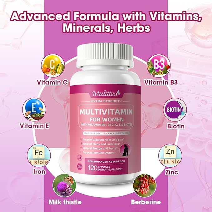 Multivitamin for Women-Methylated Multivitamin for High Absorption-with 30+ Nutrients-Hair, Skin and Nails Vitamins for Women-with Vitamins A,C,E, Biotin-Bloom Energy and Help Focus-60 Count