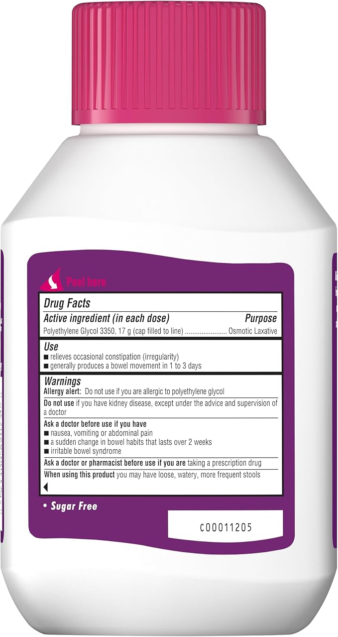 MiraLAX Gentle Constipation Relief Laxative Powder with Stirrer, Stool Softener with PEG 3350, No Harsh Side Effects, Osmotic Laxative, 1 Doctor & OBGYN Recommended, 14 Dose