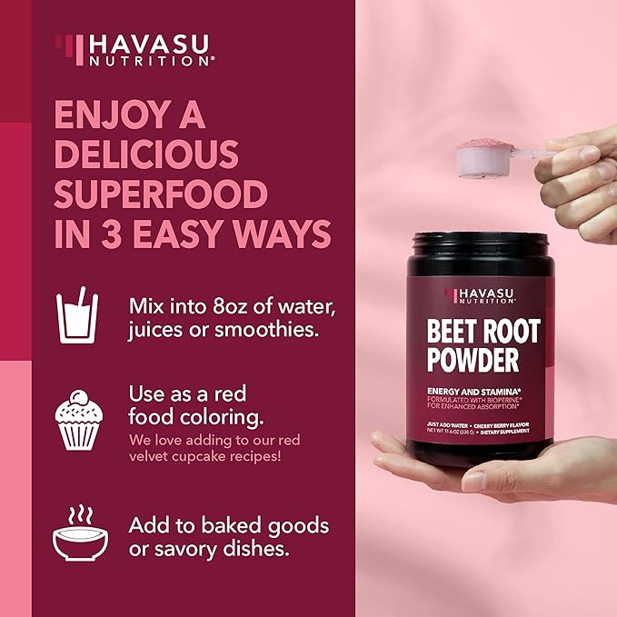 Organic Beet Root Powder with Vitamin B12 & Coryceps - Nitric Oxide Supplement - Beetroot Powder for Energy & Post Workout Recovery - Mix with Water or Smoothies, Cherry Berry Flavor - 30 Servings