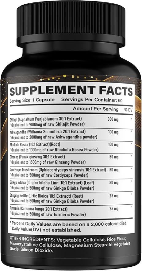 GiDa Culture Shilajit and Sea Moss Combo - Sea Moss and Shilajit Bundle with Ashwagandha, Black Seed, Turmeric, Bladderwrack, Burdock, Black Pepper with Vitamins and Antioxidants - 120 Veggie Capsules