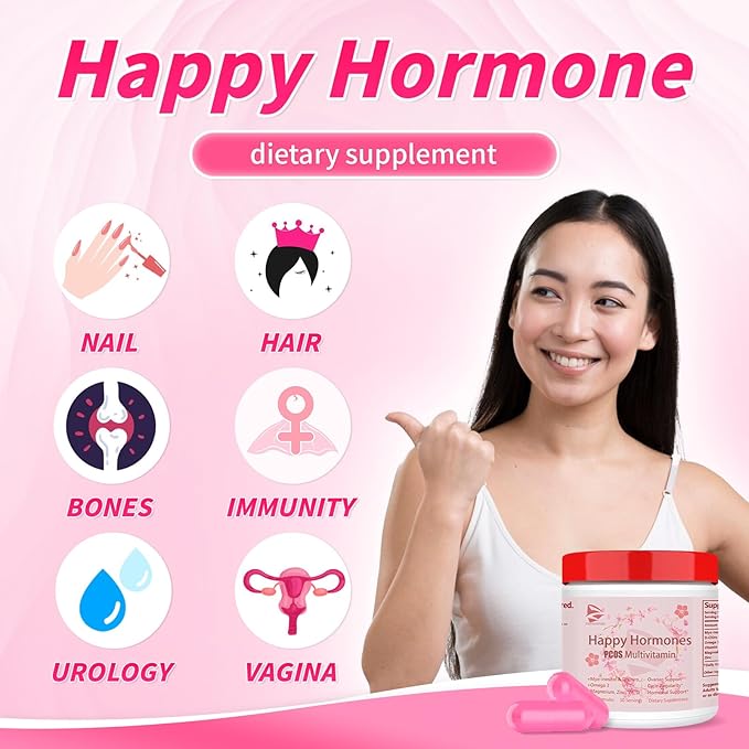 New Upgrade Happy Hormones PCOS Multivitamin,Hormone Balance for Women-Cycle Support Supplements-Menopause and Mood Support Supplement PMS Support for Women (1)