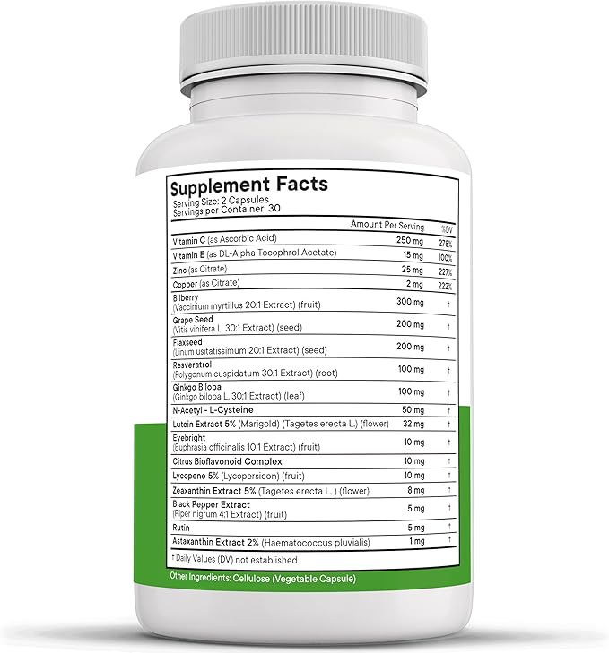 NEW AGE AREDS 2 Eye Vitamin Contains Bilberry 6000mg Lutein (32mg), Grape seed (6000 mg), Eyebright (1000 mg), and Zeaxanthin (8 mg) - 120 Count