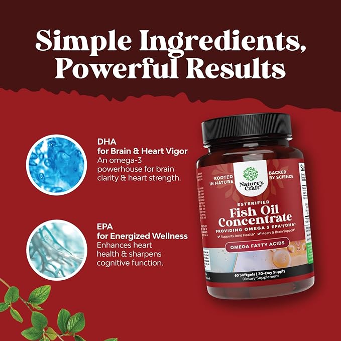 Omega 3 Fish Oil Supplement - EPA DHA Fish Oil Omega 3 Supplement with Immune Booster Brain Vitamins - Burpless 2000 mg per Serving for Mood Boost Liver Support and PMS Relief Support