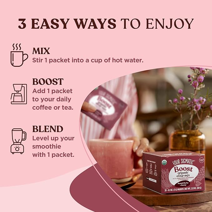 Cordyceps Mushroom Elixir by Four Sigmatic | Coffee Alternative with Organic Cordyceps Mushroom Powder, Rose Hips & Schisandra | Support Energy & Athletic Performance, Keto & Portable | Pack of 20