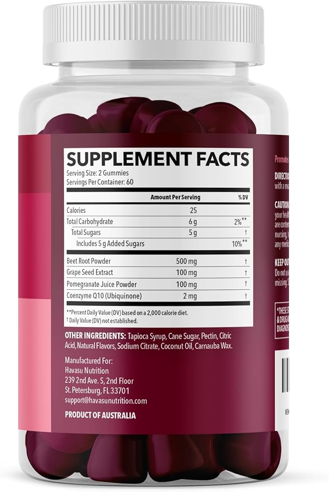 Beet Root Gummies with COQ10 & Pomegranate - Nitric Oxide Supplement for Men and Women - Beetroot for Endurance, Performance, Recovery - Vegan, Non-GMO, Gluten Free - Mixed Berry Flavor, 120 Count