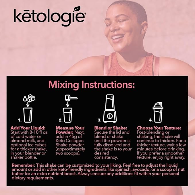 Keto Collagen Shake (Strawberry) - with Coconut Oil, Prebiotics, Grass Fed Hydrolyzed Collagen Peptides Type I & III, Low Carb, Gluten Free,1.78lbs.
