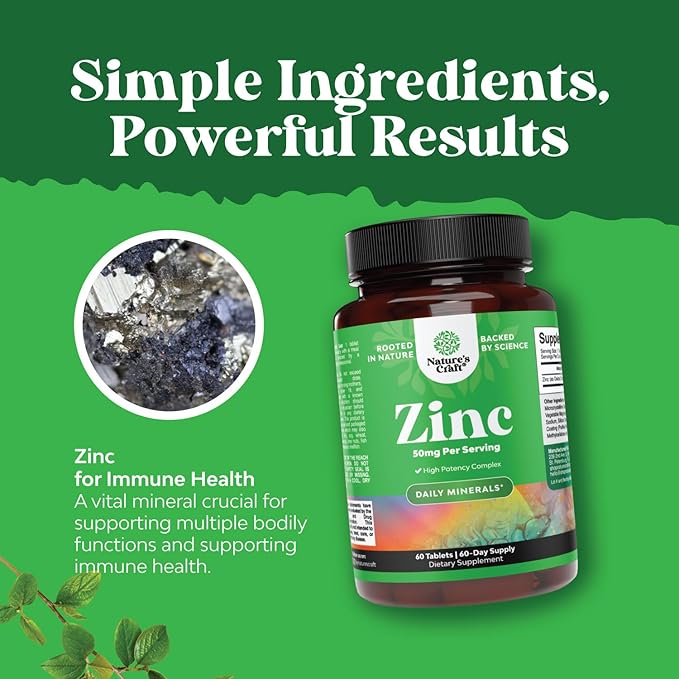 Zinc 50mg Immune Support Supplement - Zinc Complex Supplement for Immune System and to Enhance Hair Skin and Nails Vitamins - Easy to Swallow Potent Daily Tablets for Adults