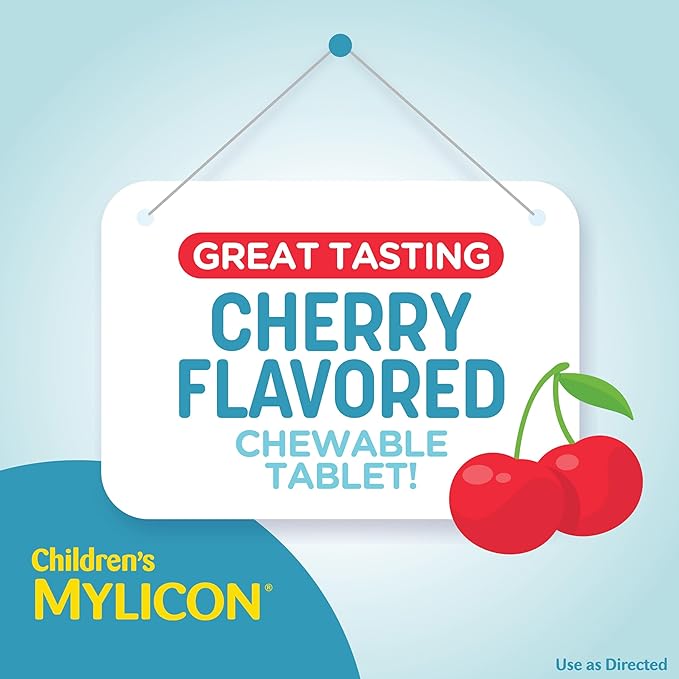 MYLICON Children's Tummy Relief for Kids, 24 Cherry Flavored Chewable Tablets