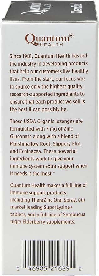 Quantum Health TheraZinc USDA Organic Zinc Lozenges|Blood Orange|Immune Support Formulated with Zinc Gluconate|Fast Relief|No Aftertaste|25 Count