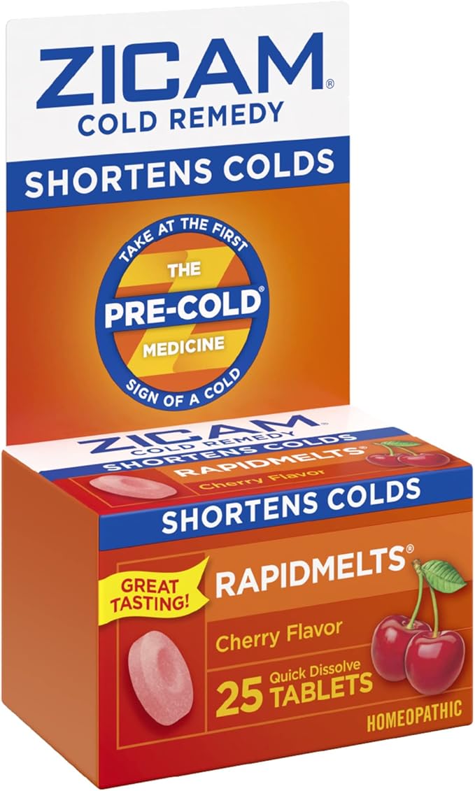 Zicam Cold Remedy Cherry Zinc Rapidmelts 25 Count and Zinc-Free Medicated Nasal Swabs 20 Count Bundle