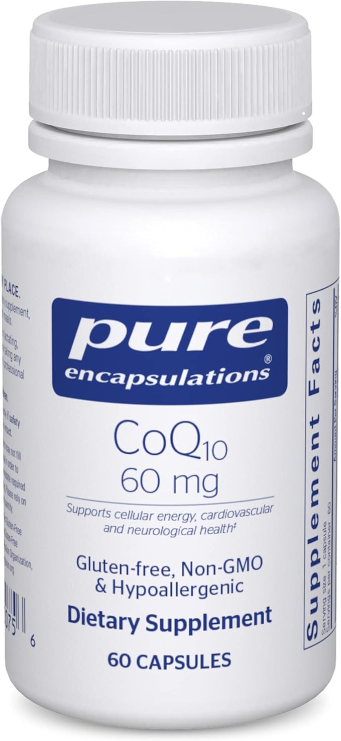 Pure Encapsulations CoQ10 60 mg | Coenzyme Q10 Supplement for Energy, Antioxidants, Brain and Cellular Health, Cognition, and Cardiovascular Support* | 60 Capsules