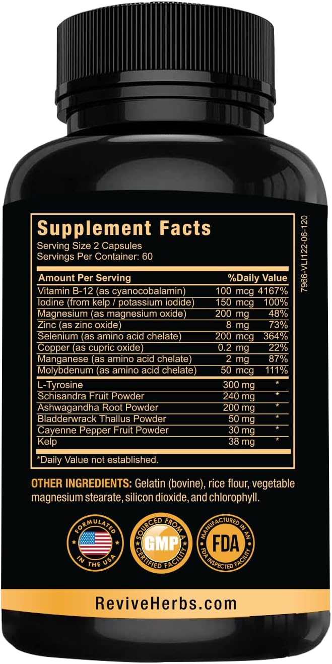 Thyroid Support: Powerful Blend of Ashwagandha, Iodine, Selenium, Magnesium, Zinc, Vitamin B12 & More for Optimal Health - 120 Capsules