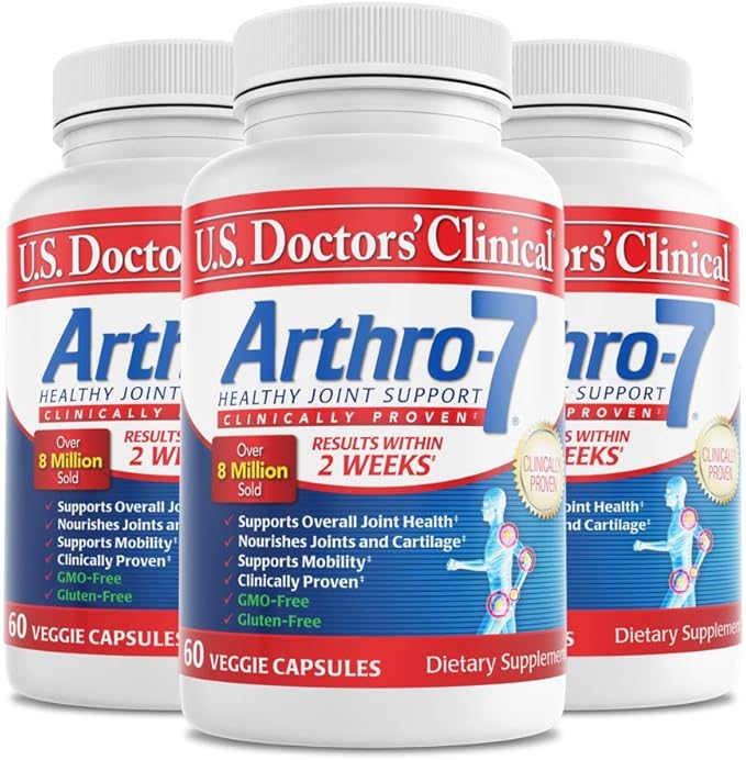 U.S. Doctors’ Clinical Arthro-7 - Clinically Proven Joint Support Complex with Turmeric, Collagen, Bromelain for Flexibility, Mobility, & Strong Cartilage - 180 Capsules(3 Bottles) - 45/90-Day Supply