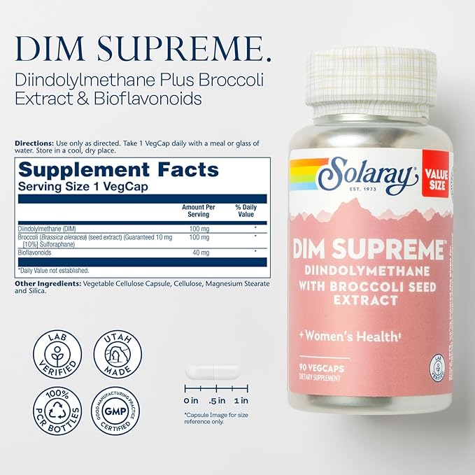 Solaray DIM Supreme 100mg | Menopause & Estrogen Metabolism Supplement with Broccoli Seed Extract | 90 VegCaps