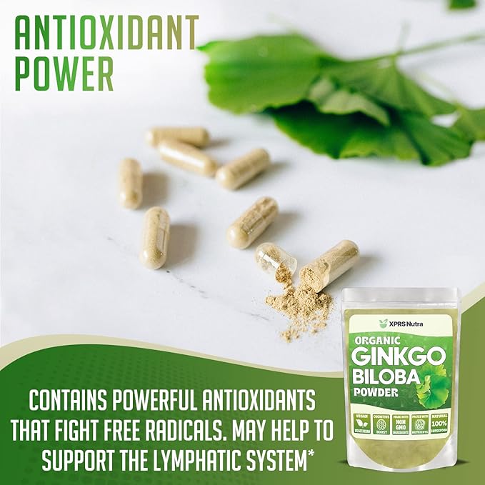 XPRS Nutra Organic Ginkgo Biloba Powder - Gingko Biloba Supplements for Cognition - Vegan Friendly Ginkoba Biloba Organic - Immunity Boosting Ginkgo Biloba Powder (16 oz)