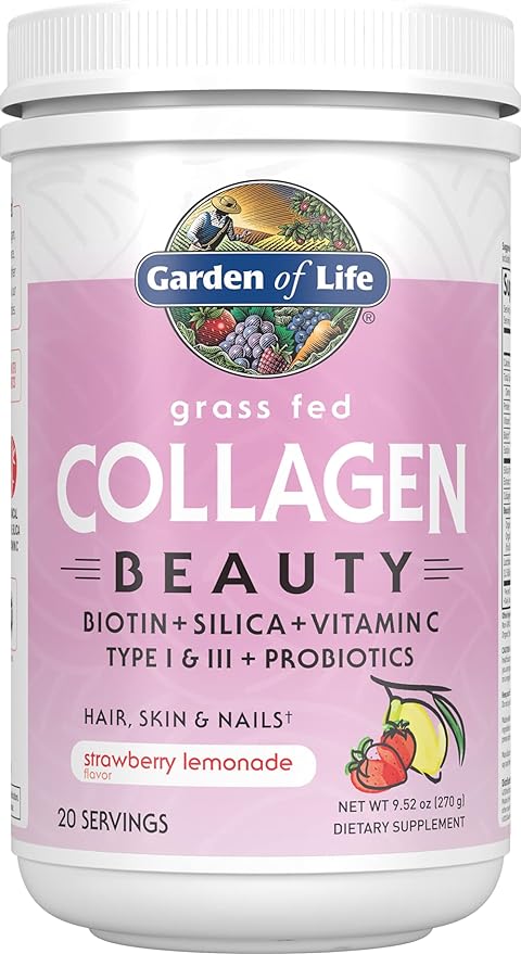 Garden of Life Grass Fed Collagen Beauty - Strawberry Lemonade, 20 Servings - Collagen Peptides Powder for Women Men Hair Skin Nails, Collagen Protein Hydrolyzed Supplements