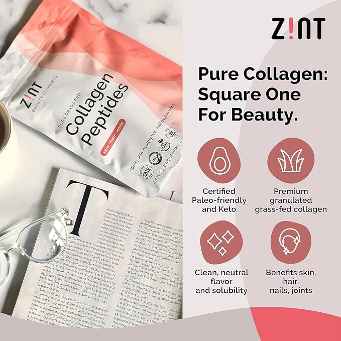 Zint Collagen Peptides Powder: Paleo & Keto Certified - Granulated Collagen Hydrolysate for Enhanced Absorption - Enzymatically Hydrolyzed Protein for Women & Men, 16 oz
