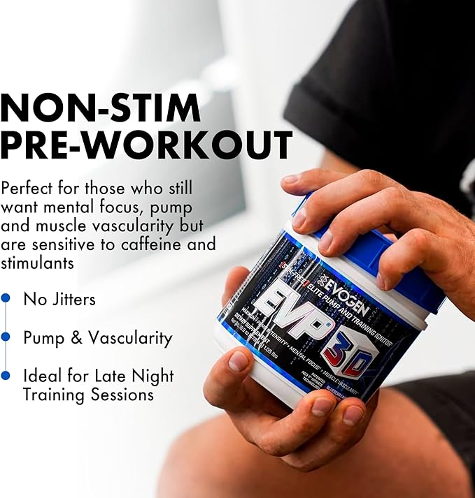 Evogen EVP 3D - Stim Free Pre Workout Powder for Men & Women | Sugar Free Non Stim Preworkout with Beta Alanine and Creatine for Energy & Pump | Blueberry Apple | 40 Servings