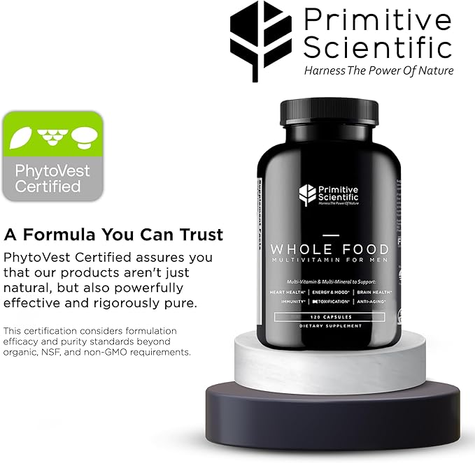 Whole Food Natural One-a-Day Multivitamin and Mineral Capsules for Men - All-Day Energy, Inner Zen, and Stronger You (120 Capsules)
