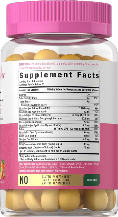 Carlyle Prenatal Gummies for Women | with DHA & Folic Acid | 60 Count | Fruit Flavor | Non-GMO, Gluten Free Supplement | for Her