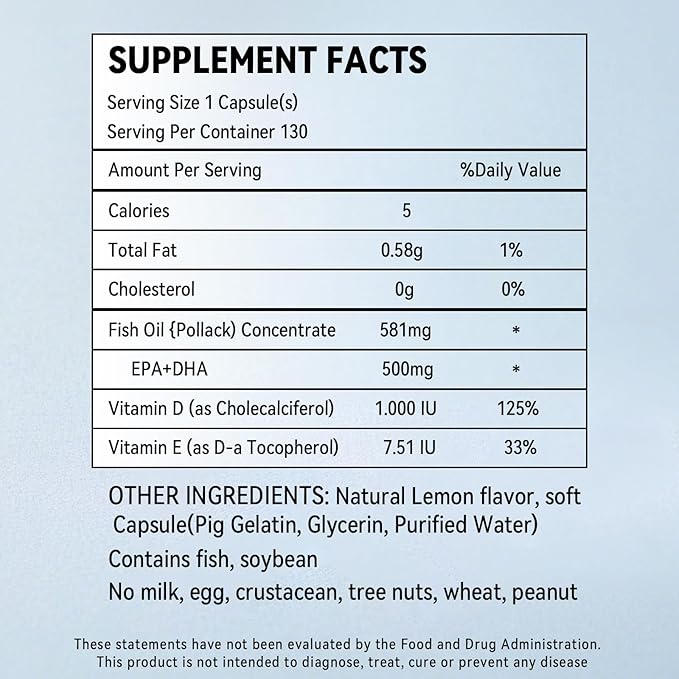 Dr.Brian Omega 3 Fish Oil 580mg per Pill, 3X Absorption rTG EPA DHA Omega 3 Supplement, Easy Swallow Mini Fish Oil Softgels for Heart, Brain, Eyes, Immune Healthy - Lemon Flavored, 130 Count