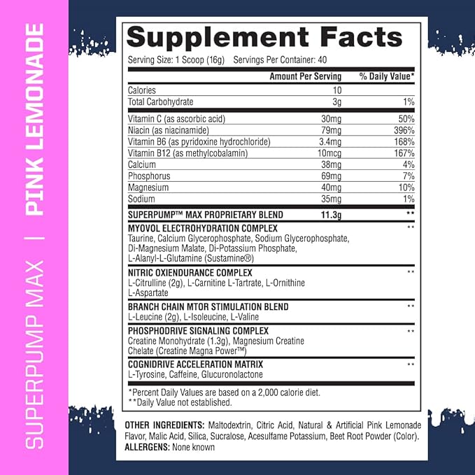 Gaspari Nutrition SuperPump MAX , The Ultimate Pre Workout Powder, Sustained Energy Preworkout, Nitric Oxide Booster, Muscle Growth, Recovery & Replenishes Electrolytes (40 Serving, Pink Lemonade)
