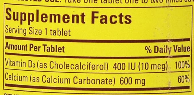 Nature Made Calcium 600 mg with Vitamin D3 for Immune Support, Tablets, 60 Count, helps support Bone Strength (Pack of 3)