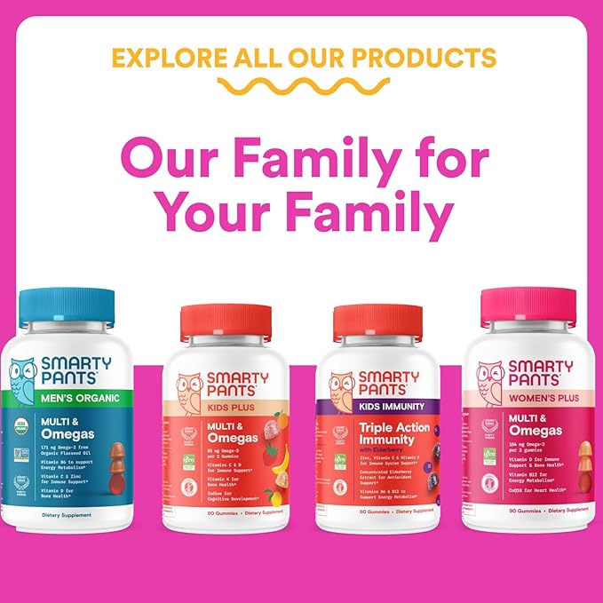 SmartyPants Teen Girl Multivitamin Gummies - Improved Formula: Omega 3 (DHA/EPA), Vitamin C, D3, B12, Vitamin A, K & Zinc, Biotin to Support Hair, Skin & Nails, Gluten Free, 60 Count (30 Day Supply)