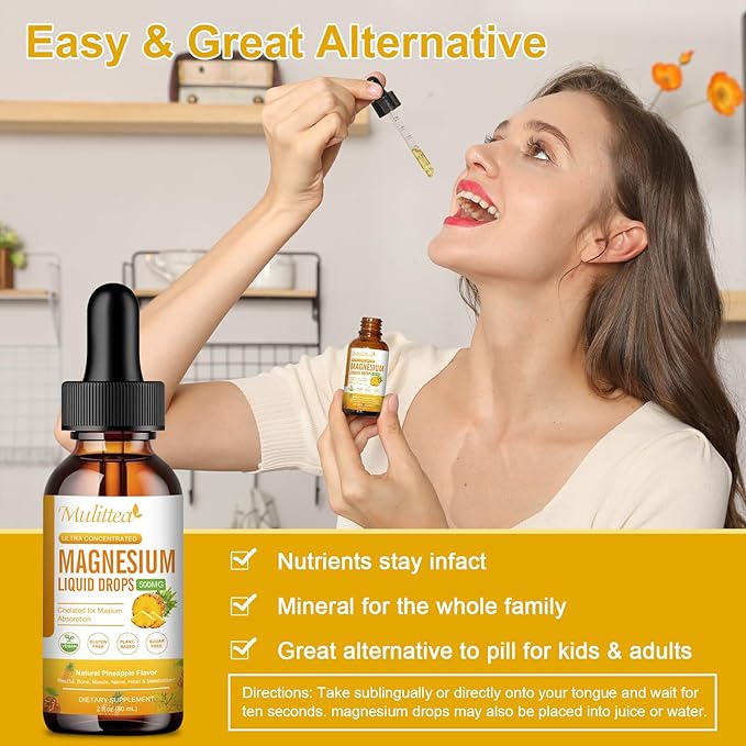 Magnesium Liquid Drops - High Absorption 5-in-1 Magnesium Complex Supplement with Magnesium Glycinate, Malate, Citrate, Taurate - for Bone, Muscles, Nerves & Energy - Vegan, Sugar Free, 2 Fl.oz