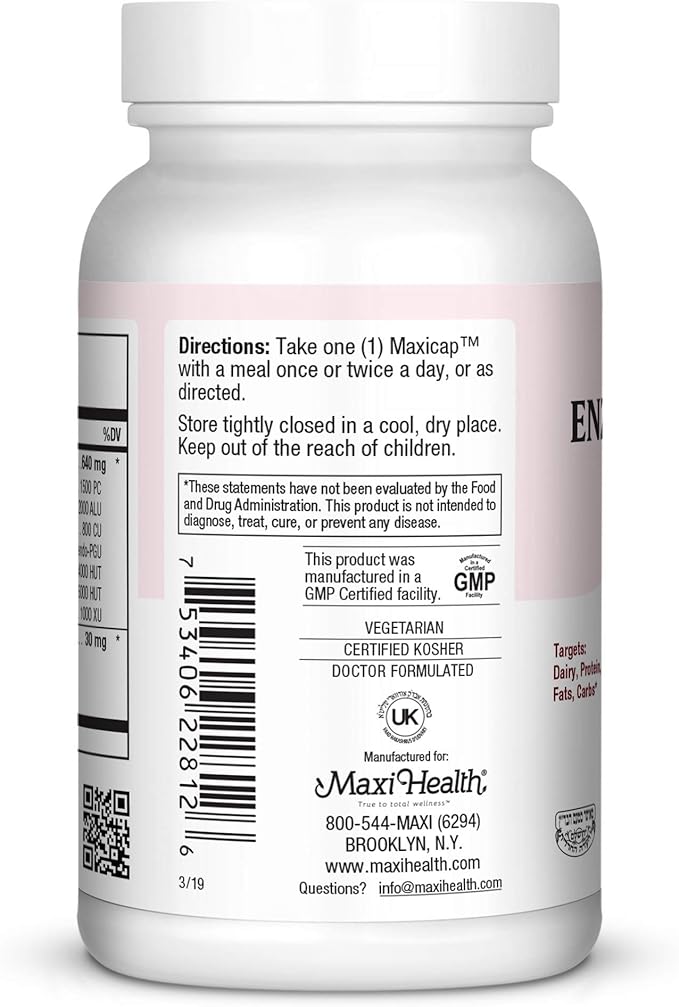 Maxi Health Premium Enzymax Complex Digestive Enzymes Aids Dairy & Fats, 120 Count (PEX1)