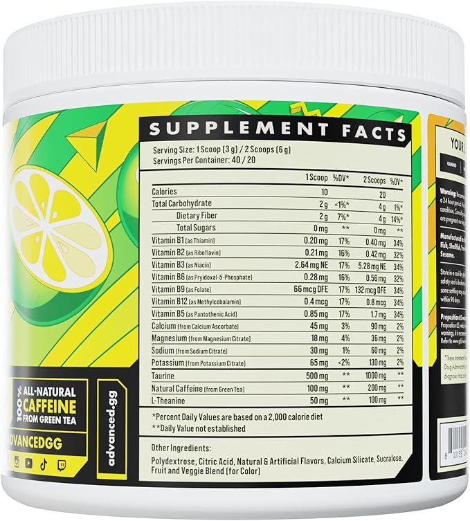 Advanced Energy - Energy Brmula with Electrolytes for Hydration oosting Fo- L-Theanine to Combat Jitters - Sugar Free & Keto Friendly - No Maltodextrin (40 Servings) (Calamansi)
