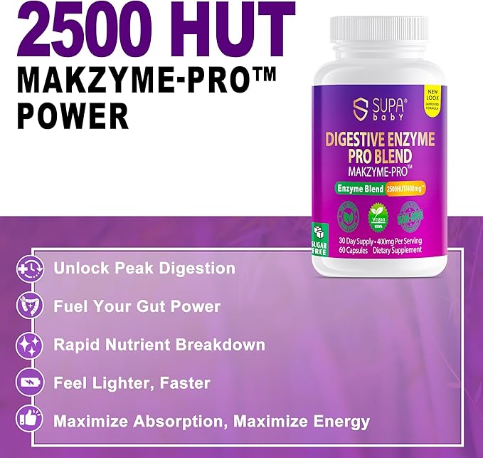 Digestive Enzymes for Women – Vegan Pro Blend with Makzyme-Pro™ & Probiotics – Gut & Bloating Support, 60 Capsules