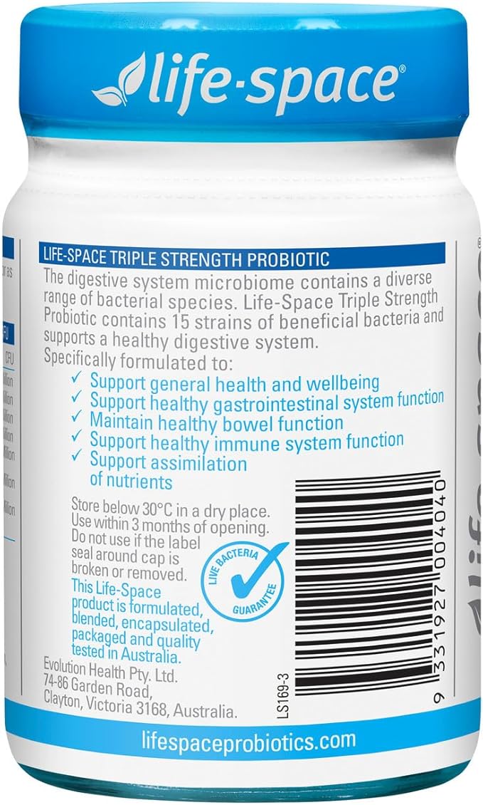 Life-Space Triple Strength Broad Spectrum Probiotic, 96 Billion CFU & 15 Diverse Strains, Advanced Formulated for Digestive Health & Immune Health, Probiotics for Women & Men - 30 Veg Capsules