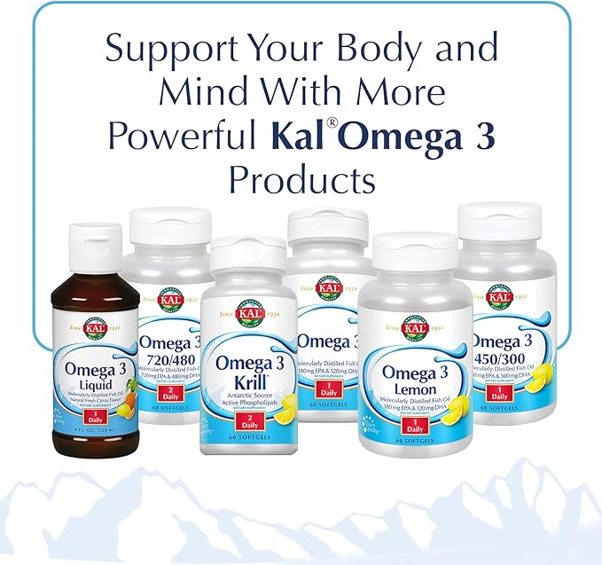 KAL Omega 3 | Omega-3 Fish Oil for Healthy Heart, Joint & Brain Support | 180mg EPA, 120mg DHA (120 CT, 120 Serv)