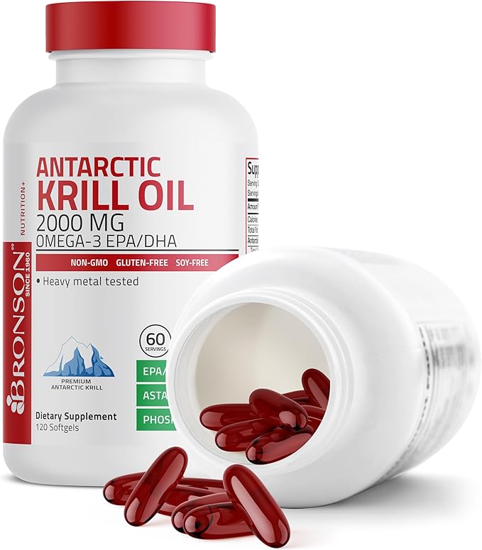 Bronson Antarctic Krill Oil 2000 mg with Omega-3s EPA, DHA, Astaxanthin and Phospholipids 120 Softgels (60 Servings)