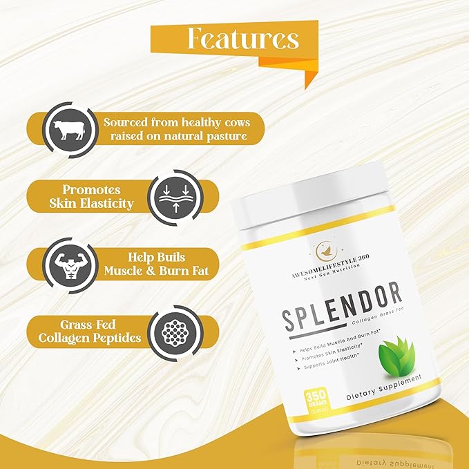 Awesomelifestyle360 Next Gen Nutrition Splendor Collagen Grass Fed, Splendor Grass-Fed Collagen Peptides Powder is Made Using Collagen peptides, Type I & Type III Collagen peptides from Healthy Cows