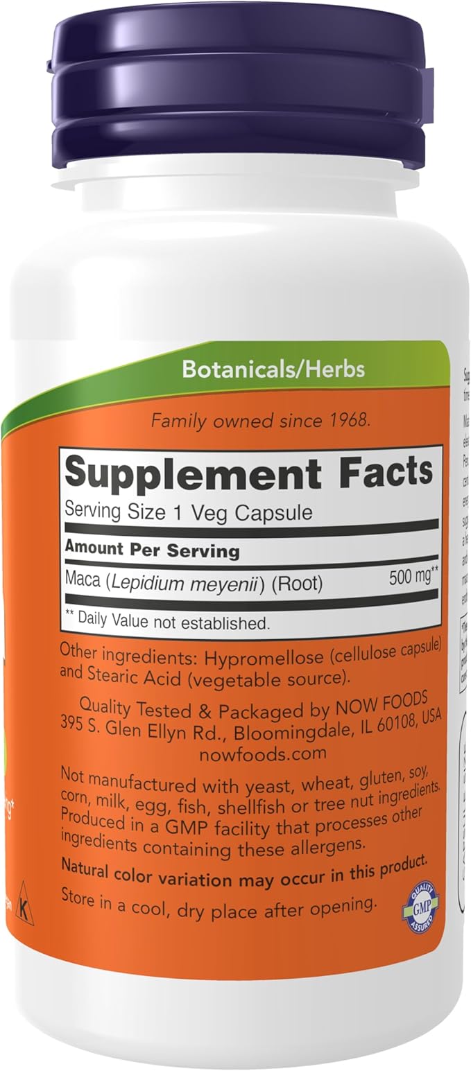 NOW Foods Supplements, Maca (Lepidium meyenii) 500 mg, For Men and Women, Reproductive Health*, 100 Veg Capsules