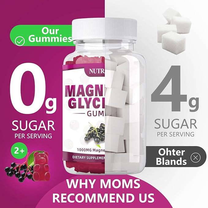 Magnesium Glycinate Gummies 1000mg with Magnesium L-Threonate,Chelated Magnesium Potassium Complex Supplement with VitD, B6, CoQ10, Calcium,Supports for Memory, Calm, Mood - 90 Elderberry Gummies