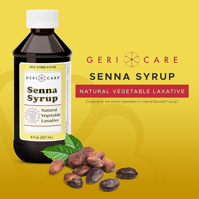 GeriCare Senna Laxative Syrup & Stool Softener, Natural Vegetable Stimulant Laxative Drink, Liquid Senna for Smooth Bowel Movement| Fast-Acting, Constipation Relief| Chocolate Flavor|8 fl oz (2 Pack)