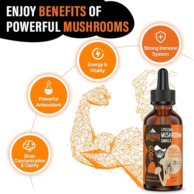 Liposomal Mushroom Complex Drops 2000 MG - 20 Organic Mushroom Extracts - Advanced Liquid Formula for Immunity, Cognitive and Memory - Lions Mane Supplement, Reishi, Cordyceps, Chaga, 300 Servings