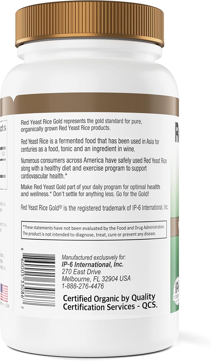Made with 600 mg Organic Red Yeast Rice - IP6 International - 120 Vegetarian Capsules