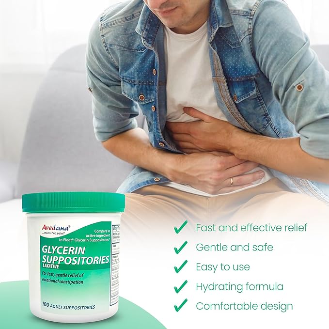 USP 2g Glycerin Laxatives Suppository – 100 Adult Size Laxative Suppositories for Men and Women – Fast and Gentle Relief Suppositories for Constipation – Comfortable Shape Adult Suppository