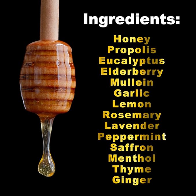 HoneyPlusCo | Honey&Herbs - Natural Honey Cough & Cold Relief +Immune Support - BroncoHoney (Reinforced with Propolis, Garlic, Lemon, Mint, Eucalyptus & More for Cough, Cold, Allergy) - 12 Oz