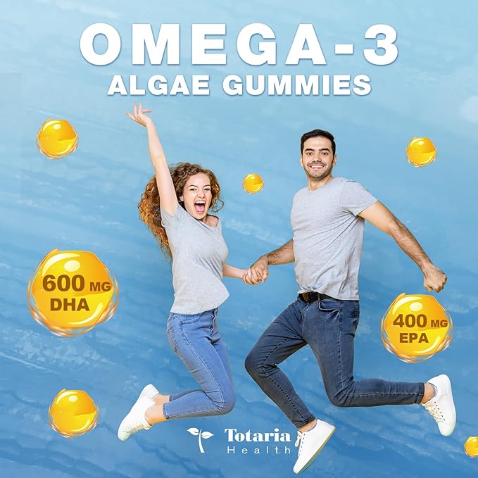 Vegan Algae Omega-3 Gummies with DHA 600mg, EPA 400mg, Phytosterols, Turmeric, Phosphatidylserine, CoQ10 for Brain & Eye Wellness - Omega 3 Supplement Fish Oil Alternative for Adults & Teens - 60 Cts