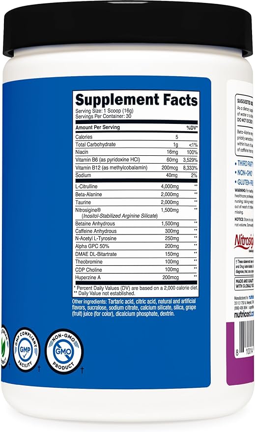 Nutricost Pre-X, Extreme Pre-Workout Powder Complex, Grape, 30 Servings, Vegetarian, Non-GMO and Gluten Free