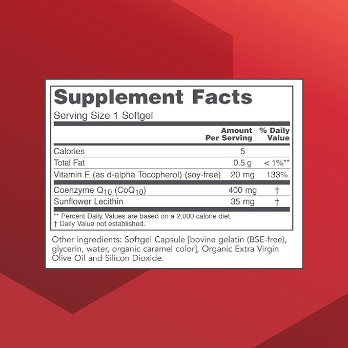 PROTOCOL FOR LIFE BALANCE CoQ10 400mg - with Vitamin E & Soy Lecithin - CoQ10 Supplement - Halal & Egg Free - 60 Softgels