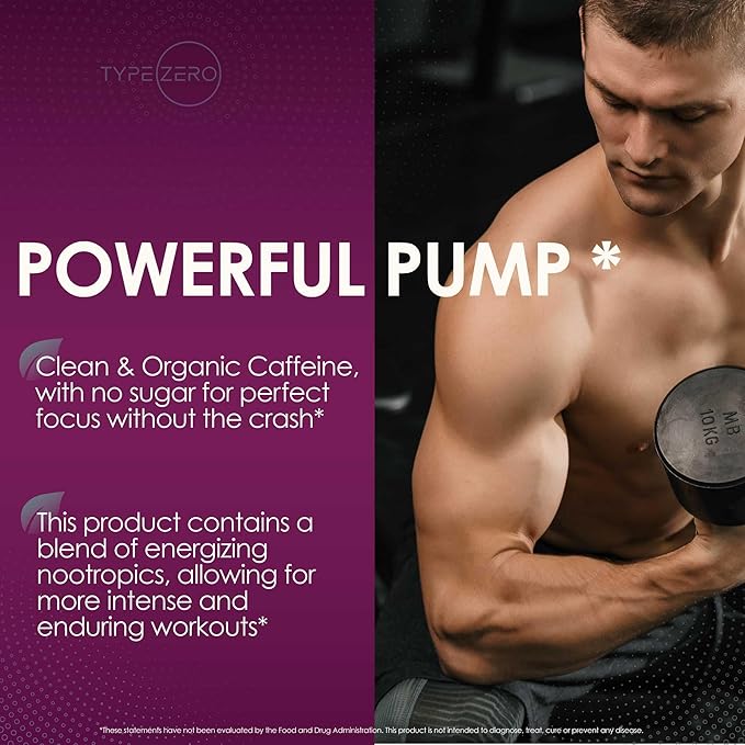 Type Zero Clean Pre Workout (11.3 oz | BlackBerry Lemonade) + Beet Root + L-Arginine + L-Citrulline - 2G Arginine, L-Citrulline Malate, Sugar Free, Organic Caffeine Preworkout