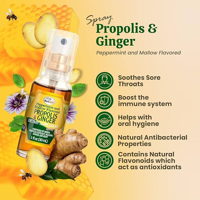Beelife Propolis Throat Spray– Soothing Honey & Ginger Propolis Spray- Natural Immune Support & Bee Propolis Extract-Antioxidants, Rich in Flavonoids & Artepillin, No Sugar, Gluten-Free- 3-Pack, 90ml