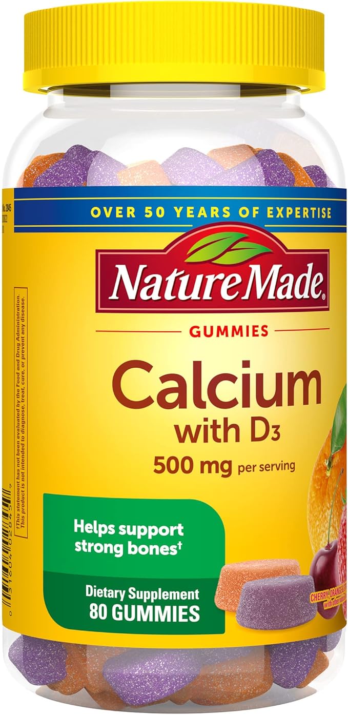 Nature Made Calcium Gummies 500 mg Per Serving with Vitamin D3, Dietary Supplement for Bone Support, 80 Gummies, 40 Day Supply (Pack of 3)
