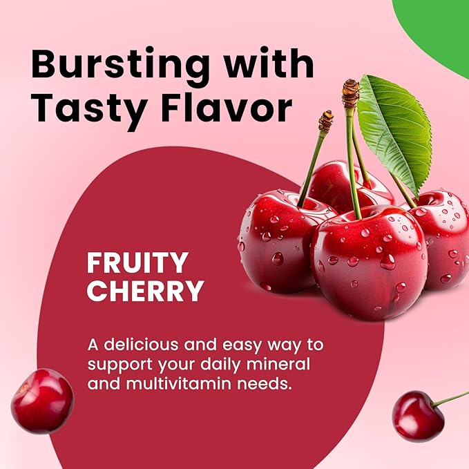 Iron Gummies with Multivitamin, Iron Supplement for Women & Men with Zinc, Vitamin B Complex & C, B12, Folate - Blood Builder & Energy Support for Adults & Kids - Cherry Flavor, Vegan 60 Gummies